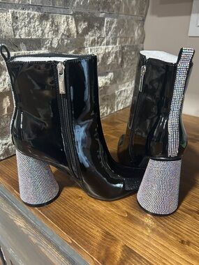Patent Black Ankle Boots with Crystal Heel New size 8